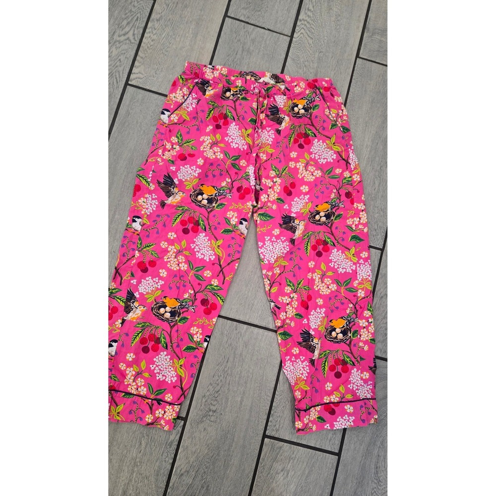 Printfresh Nesting Birds Pink Cotton Pajama Pants M Sleepwear Loungewear Pockets